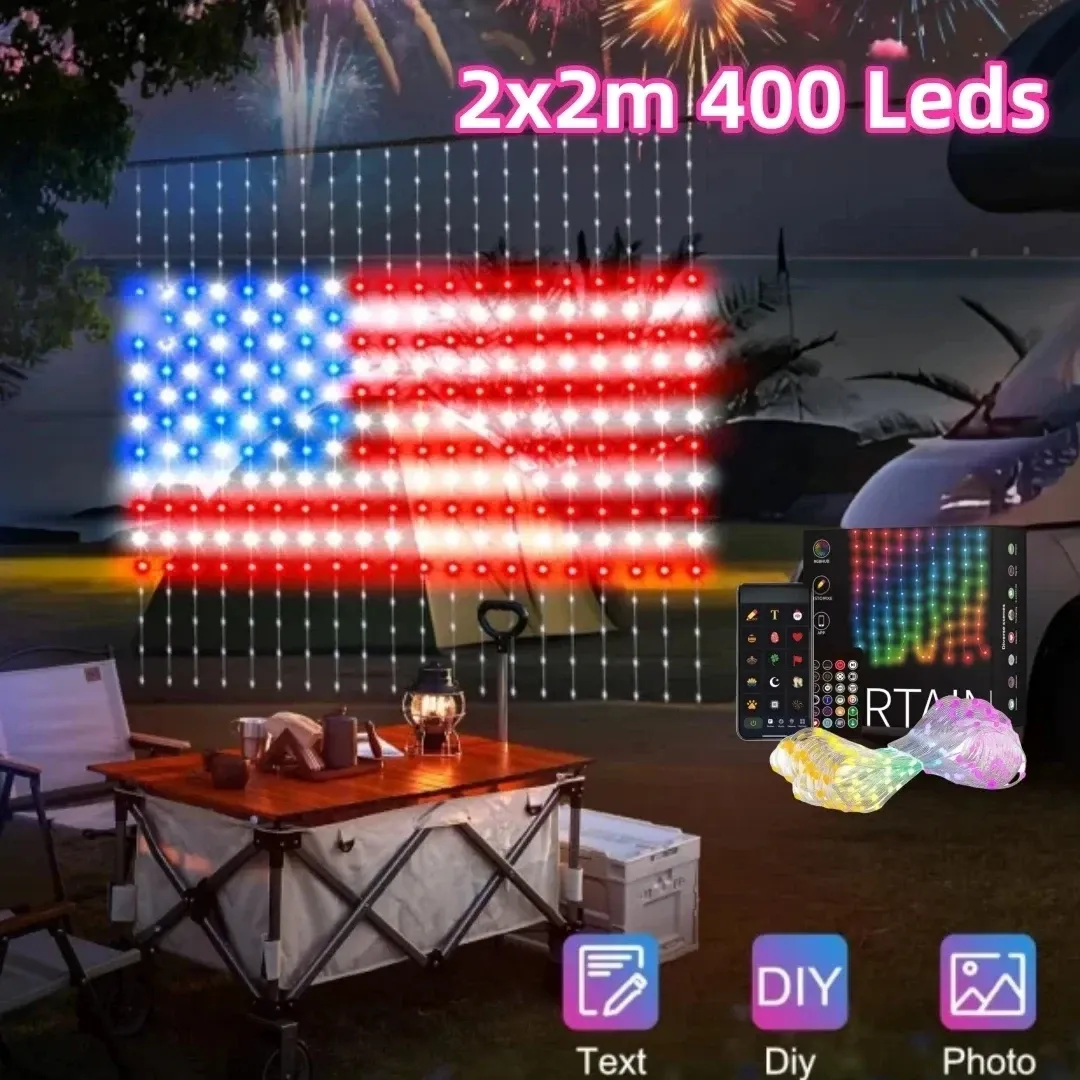 ?Com Taxa ?Luzes De Cortina 400 Leds Sincronizao Musical Festas App Controle Usb